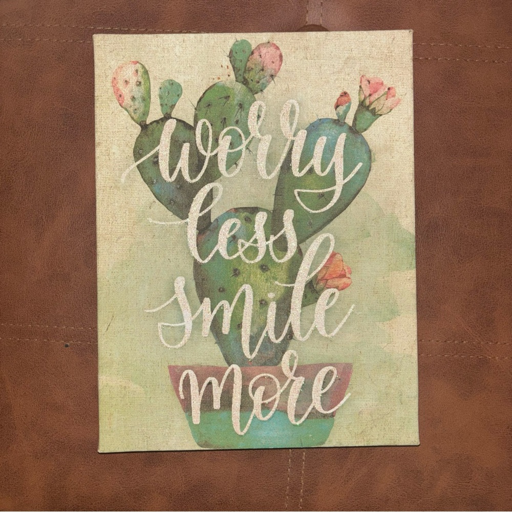 Cute Small Wall Picture With Quote Worry Less Smile More